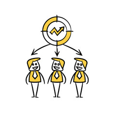 business people team and graph in yellow doodle stick figure