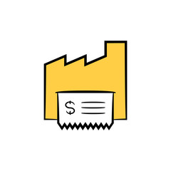factory and money bill icon yellow hand drawn theme