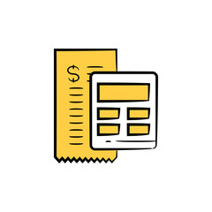 financial sheet and calculator icon yellow hand drawn theme