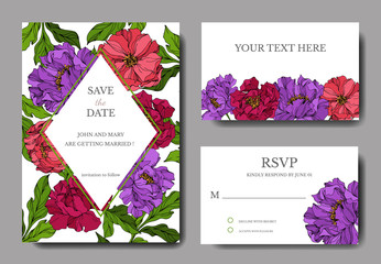 Peony floral botanical flowers. Engraved ink art. Wedding background card floral decorative border.