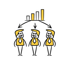 business people team and bar chart in yellow doodle stick figure