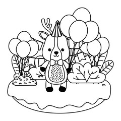 Reindeer cartoon with happy birthday icon design