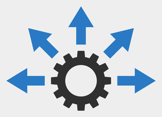 Gearwheel distribution raster pictograph. Illustration contains flat gearwheel distribution iconic symbol isolated on a white background.