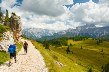 Fototapeta premium Hiking in Dolomites mountains, Italy
