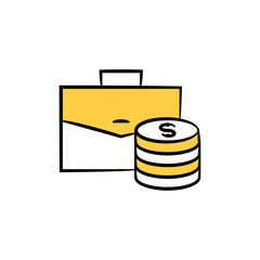 briefcase and money icon yellow hand drawn theme