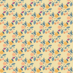 Geometric fruits seamless pattern. Funny garden fruit background.