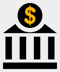 Dollar bank raster icon. Illustration contains flat dollar bank iconic symbol isolated on a white background.