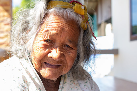 Close-up  senior elderly women. face smiling at home