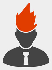 Flamed manager raster pictogram. Illustration contains flat flamed manager iconic symbol isolated on a white background.