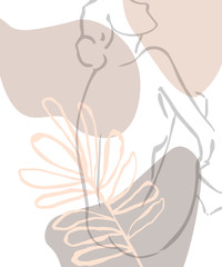 Simple hand drawn trendy line silhouette woman. Modern minimalism art, aesthetic contour. Abstract women's silhouette, minimalist style. Scandinavian print