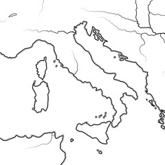 Map of The ITALIAN Lands: Italy, Tuscany, Lombardy, Sicily, Liguria, Umbria, Campania, Neapolitania, The Apennines, Italian Peninsula, Adriatic & Tyrrhenian Sea. Geographic chart with large islands.
