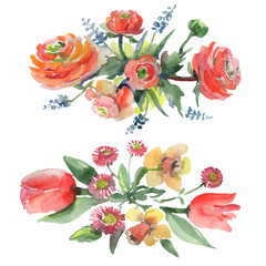 Bouquet floral botanical flowers. Watercolor background illustration set. Isolated bouquets illustration element.