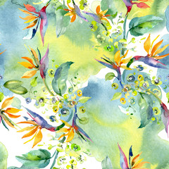 Fototapeta na wymiar Bouquet floral botanical flowers. Watercolor background illustration set. Seamless background pattern.