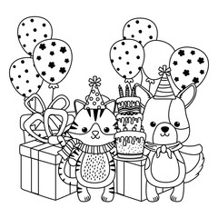 Animals with happy birthday icon design