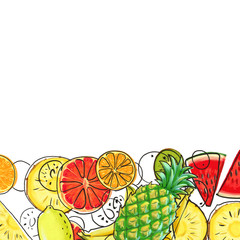 Hand drawn Exotic Fruit border isolated on white background