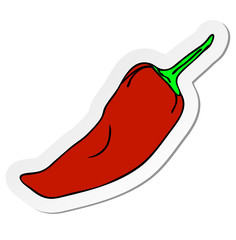 Vector illustration, sticker of red hot pepper in flat cartoon style isolated on white background