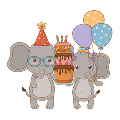 Animals cartoons with happy birthday cake design