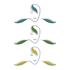 Fototapeta premium The girl's face with closed eyes, framed by colored leaves, petals Logo for beauty salons, massage parlors.