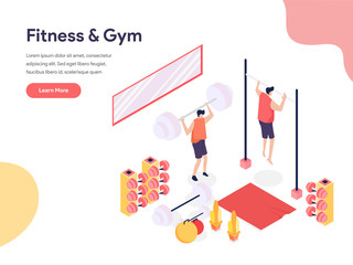 Fitness and Gym Room Illustration Concept. Isometric design concept of web page design for website and mobile website.Vector illustration