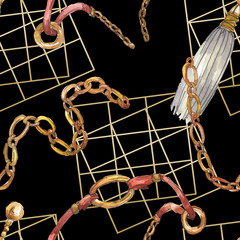 Golden chains sketch illustration in a watercolor style isolated element. Seamless background pattern.