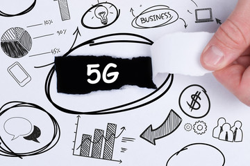 Business, technology, internet and networking concept. Young entrepreneur showing keyword: 5G