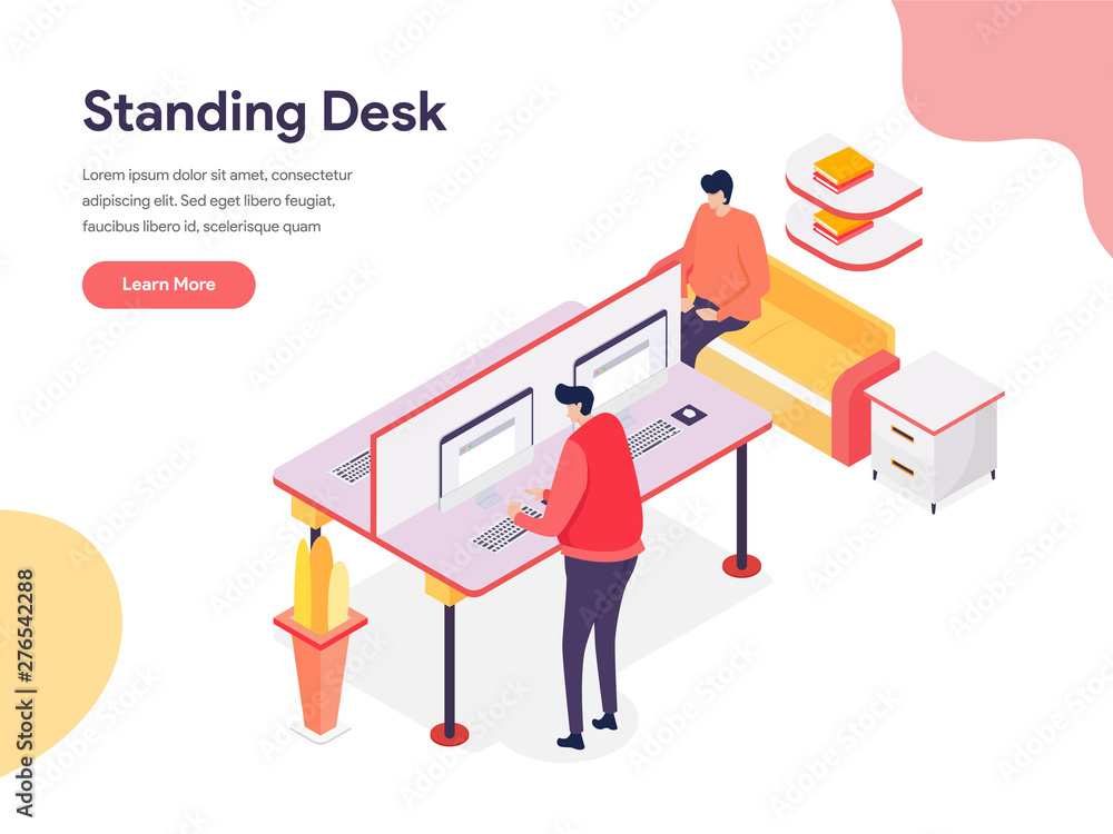 Poster standing desk illustration concept. isometric design concept of web page design for website and mobi