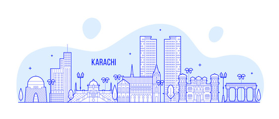 Karachi skyline Pakistan city vector linear art