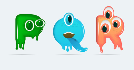 PQR funny monster cartoon letters. Vector illustration. Monsters background © rosewind
