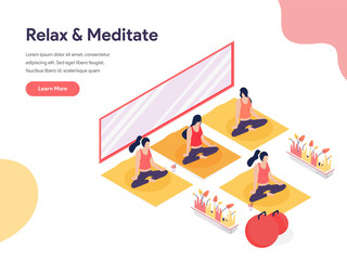 Fototapeta na wymiar Relax and Meditate Isometric Illustration Concept. Isometric design concept of web page design for website and mobile website.Vector illustration