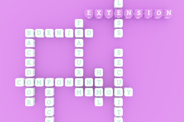 Extension, ict keyword crossword. For web page, graphic design, texture or background. 3D rendering.