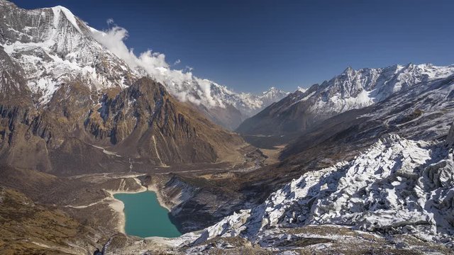 Timelapse of Himalayas mountain from the wat to Manaslu base camp in Samaguan village, Nepal, Asia