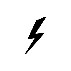 Fototapeta premium Black lightning bolt simple flat icon. storm or thunder and lightning strike sign isolated on white.