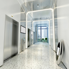 3d render of luxur hotel floor corridor