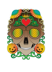 Art Vintage mix Sugar Skull Day of the dead. Hand drawing and make graphic vector.