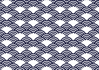 青海波　文様　和風　背景　紺