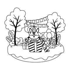 Fox cartoon with happy birthday icon design