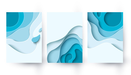 Abstract blue paper cut background with liquid shapes