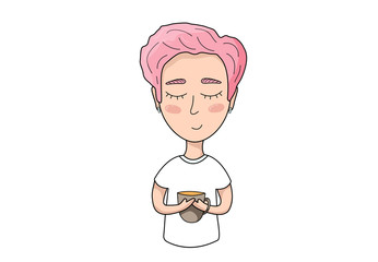 portrait of a girl with short pink hair