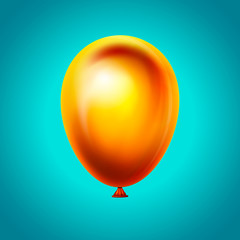 Balloon on blue sky background.Vector realistic icon. Happy anniversary, wedding, birthday decoration. Realistic 3d object, icons and design element. Yellow helium ballon flying. Vector illustration.