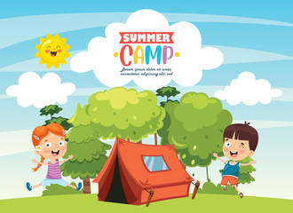 Obraz na płótnie Canvas Vector Illustration Of Kids Summer Camp
