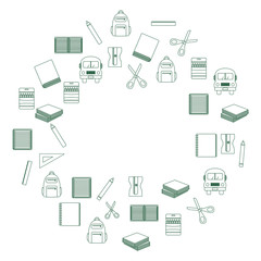 set of school supplies circular pattern