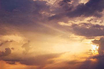 dramatical sky with cloud and sunlight in sunset