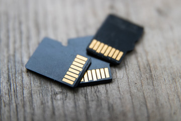 flash memory micro SD card on a wooden board