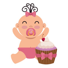 cute little baby girl with sweet cupcake