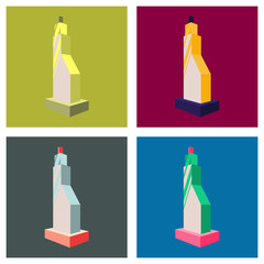 Scenic view of a city downtown landscape with high glass skyscrapers piercing blue sky clouds. Modern flat style vector illustration.