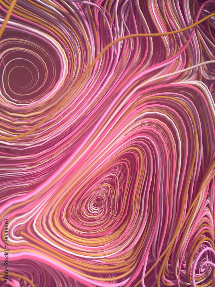 Poster Interlacing abstract pink colored curves. Computer generated geometric pattern. 3D rendering