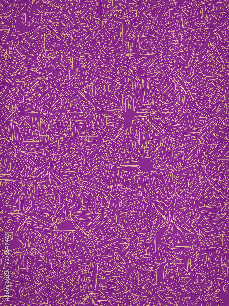 Aufkleber Low poly wire line maze pattern. Pink colored abstract background. 3d rendering