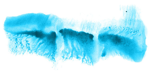 Abstract watercolor background hand-drawn on paper. Volumetric smoke elements. Cyan blue color. For design, web, card, text, decoration, surfaces.