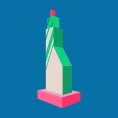 Scenic view of a city downtown landscape with high glass skyscraper piercing blue sky clouds. Modern flat style vector illustration.