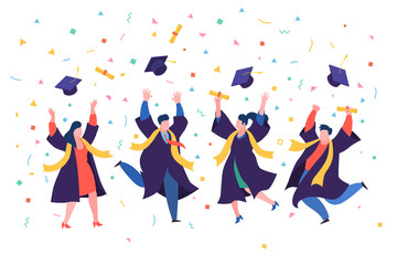 Concept of education. Group of happy graduated students.